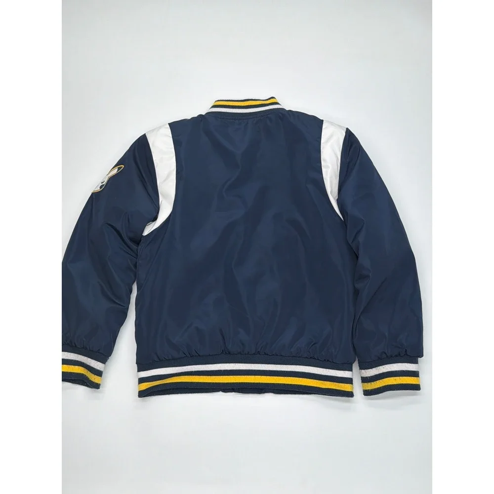 Pokemon‎ Pikachu Kids Varsity Bomber Jacket Navy Blue Snap Front Quilted Small